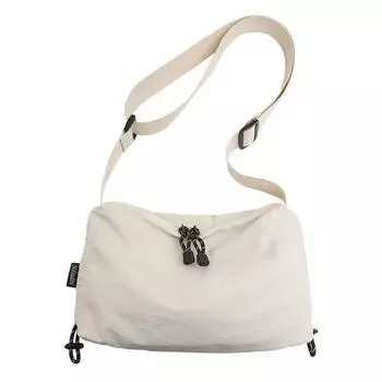 Japanese Style Lightweight Nylon Ruched Shoulder Messenger Bag White nylon section