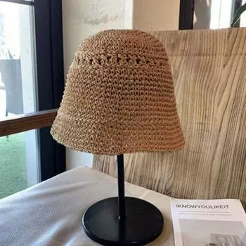 Japanese Style Niche Style Lace Handmade Straw Hat Female Summer All-Matching Face-Looking Small Bucket Hat Sun-Proof Bucket Hat Bucket Hat Kakh M(56-58cm)