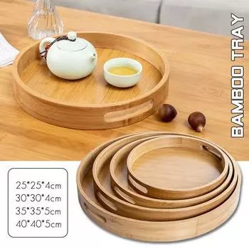 Japanese Style Round Tea Tray Food Serving Plate Bamboo Snack Deseert Plate Teaboard Tea Food Server Dishes Drink Platter 25X25cm