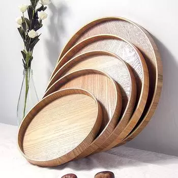 Japanese Style Round Tray Food Serving Plate Wood Snack Deseert Plate Teaboard for Home WF
