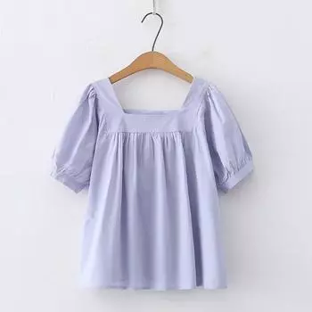 Japanese Style Square Collar Loose Casual Light Pink Women s Top Pullover Light blue M