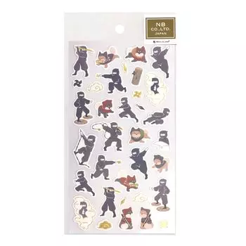 Наклейка в японском стиле большая [Ниндзя усердно трудится] Стильная золотая фольга 5074179