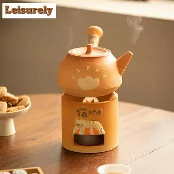 Japanese Style Warm Tea Stove Cute Cat Cafe Alcohol Carbon Stove Can Dry Burn Large Capacity Boiling Water Kettle Outdoor Teaset