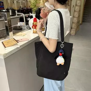 Japanese Style Waterproof Nylon Casual Cloth Shoulder Bag Women s Niche Design Canvas Large Capacity Work Clothing Tote Big Bag Black Double Pocket