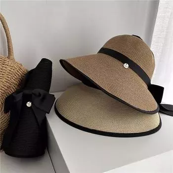 Японская соломенная шляпа для защиты от солнца, женская летняя пляжная шляпа для отдыха, шляпа от солнца с пустым верхом, складная шляпа от солнца с защитой от ультрафиолета Adjustable