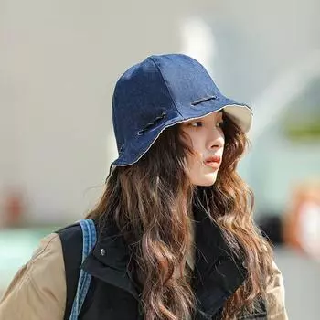 Japanese sunscreen fisherman s hat children spring and summer drawstring double-sided basin hat with small face foldable bucket hat sunscreen cap M56-58cm чёрный