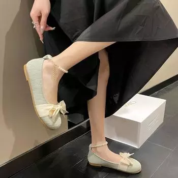 Japanese sweet bow single shoes women s summer 202 new gentle girl flat shoes lightweight and versatile women s shoes 35 бежевый