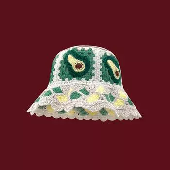 Милая японская шляпа рыбака ручной работы, сплетенная крючком, с клубникой, для женщин, летняя, с ажурной дышащей авокадовой чашей 56-58CM авокадо