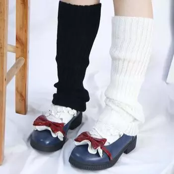 Japanese Sweet Wool Ball Lolita Women Knitted Knee Cover Leg Warmers Foot Cover Leg Warm Socks Black