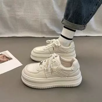 Японские универсальные маленькие белые туфли женские осенние новые кожаные туфли на платформе Ins ретро повседневные туфли для сноуборда 35 чёрный