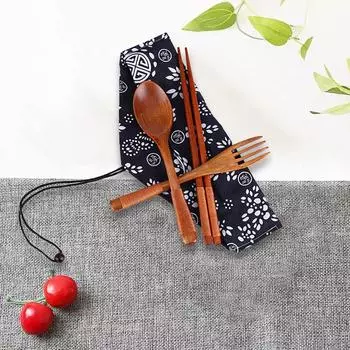 Japanese Vintage Wooden Chopsticks Spoon Fork Tableware 3pcs Set New Gift