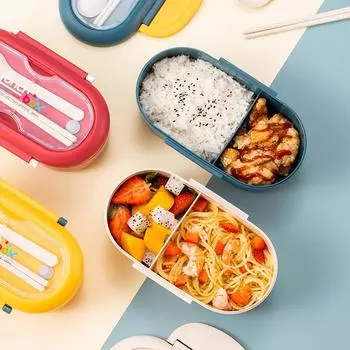 Japanese Wheat Straw Lunch Box Portable Food Storage Container with Spoon Chopsticks Microwave Children School Office Bento красный