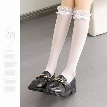Japanese Women s Ultra-Thin Transparent Lace Knee-High Summer Socks чёрный