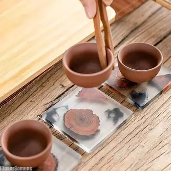 Japanese Wooden Tea Coaster Resin Insulation Pad Simple Coaster Creative Gasket Tea Ceremony Kitchen Accessories Home Decoration M