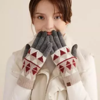 Japanese Wool Knitted Gloves for Women In Winter Warm All Finger Gloves Plus Velvet Thickened Cycling Wool Touch Screen Gloves for Men One size