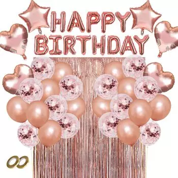 Jasonwell День рождения Украшение Воздушный шар С Днем Рождения Воздушный шар С Днем Рождения Праздничная гирлянда Набор воздушных шаров для украшения праздника (Розовое золото) розового золота