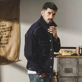 Jay Leno American Classic Active Dye Non-Fading Denim Jacket Men s Loose Trend Красивая Tooling Jacket M синий