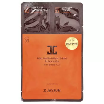 Jayjun Cosmetic, Черная бьюти-маска Real Water Brightening, 3-шаговое осветление, 1 набор
