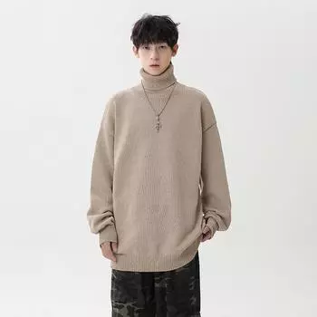 JAYSCE мужской осенне-зимний вязаный свитер модный однотонный теплый топ минималистский стиль высокий воротник свитер M серый