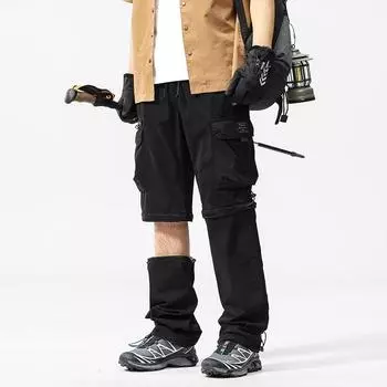 JAYSCE унисекс хлопковые брюки-карго с несколькими карманами для походов на открытом воздухе съемные шорты с эластичной талией 29 чёрный