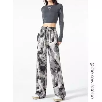 JAYSCE женские летние модные окрашенные в галстук брюки свободные повседневные брюки в стиле Сибуя простые и удобные домашние брюки M чёрный