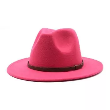 Jazz Hat, цилиндр, 3 заклепки, однотонный цилиндр, мужская и женская широкая шерстяная шляпа, ретро, большой размер One Size горячий розовый