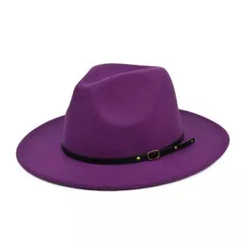 Jazz Hat, цилиндр, 3 заклепки, однотонный цилиндр, мужская и женская широкая шерстяная шляпа, ретро, большой размер One Size фиолетовый