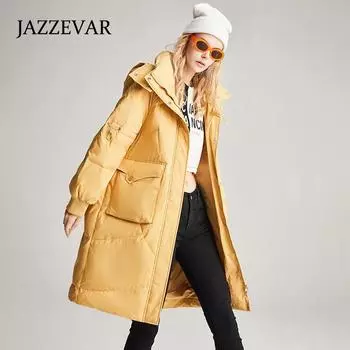 JAZZEVAR 2021, новый зимний пуховик, женский средний и длинный силуэт на белом утином пуху, свободная утолщенная куртка M светло-зеленый