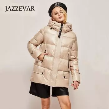 JAZZEVAR 2022, новая зимняя хлопковая женская повседневная модная хлопковая одежда средней длины с капюшоном, утепленная теплая хлопковая одежда