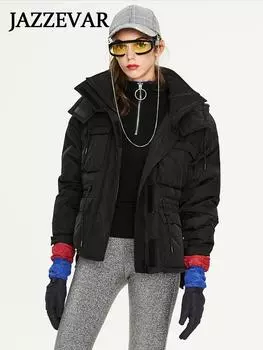 JAZZEVAR 90 Белый утиный пух зимнее пальто для женщин короткая теплая куртка больших размеров L чёрный