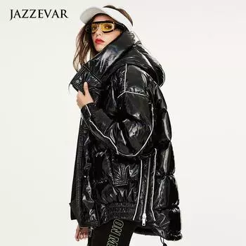 JAZZEVAR Мужской и женский зимний утепленный свободный пуховик средней длины Laser Bright Face M чёрный