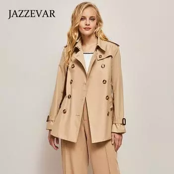 JAZZEVAR, осень 2022, новая высококачественная ветровка цвета хаки, женское классическое пальто Хепберн M хаки