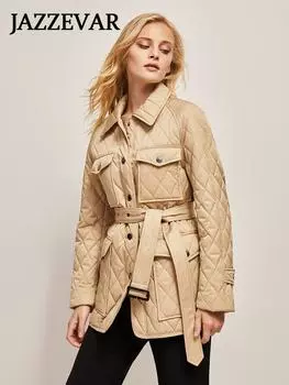 JAZZEVAR Осень-зима Женская парка среднего возраста Короткий стиль Стоячий воротник Куртка на хлопковой подкладке M хаки