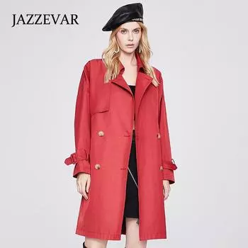 JAZZEVAR осенняя новая ветровка женская двухрядная длинная ветровка на пуговицах повседневное пальто M хаки