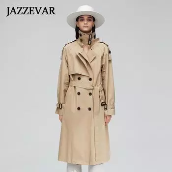 JAZZEVAR весна и осень женская новая корейская версия свободная выше колена повседневная популярная хлопковая тренчкот S дубильная кора