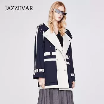 JAZZEVAR Женская свободная рабочая ветровка средней длины в тон S темно-синий