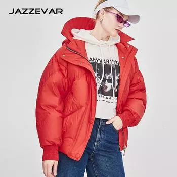 JAZZEVAR женская зимняя утолщенная куртка-пуховик с капюшоном, повседневное короткое пальто M розовый