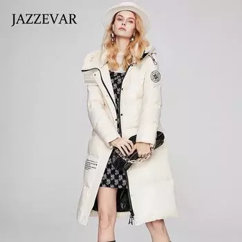 JAZZEVAR женский зимний средний и длинный пуховик, новинка 2021 года, утолщенный пуховик 90, теплая куртка L чёрный