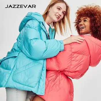 JAZZEVAR Зимний утолщенный свободный пуховик женский средней длины теплый хлеб пальто пальто L розовый