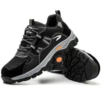 JB677 Best Selling Casual Leather Work Shoes Lightweight Comfortable Breathable Lace up Steel Toe Safety Shoes 40 чёрный