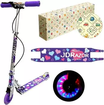 JD RAZOR Kickboard Kick Scooter для начальной школы Ручной тормоз LED Светящийся 2 Подарочный Heart Royal MS-105RB Дети, Студенты, Включено, Шины,