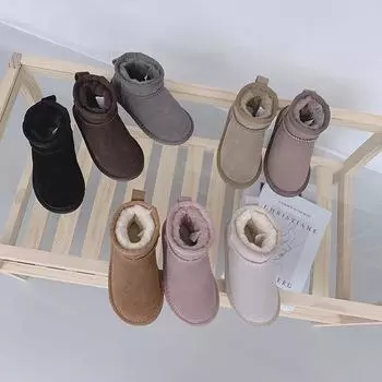 JDUUGG2024 зимние новые детские зимние ботинки мужские и женские теплые одноклассники флисовые утолщенные нескользящие детские хлопковые ботинки обувь 21 чёрный