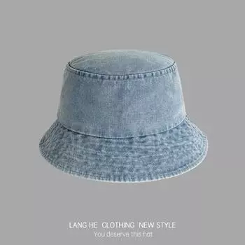 Jean Fisherman Hat Women s Face Small New Easiest for Match Washed Old Bucket Hat Casual Easiest for Match Outdoor Travel Male Hat Light Blue M(56-58cm)