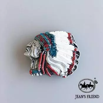 [Jean s Friend] Классическая пряжка для ремня серии Indian Профиль индейского вождя