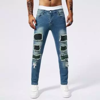Jeans American New Ripped Patch Men s Trousers 29 синий
