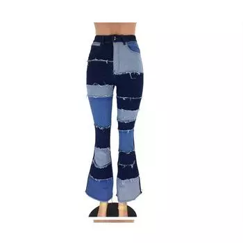Jeans European and American-Style High-Waist Denim Pants for Spring and Autumn Dark blue L