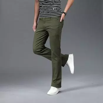 Jeans Men New Men s Micro-Flare Denim Trousers Korean Version of Elastic Casual Flared Pants Black Flared Pants Size 28-38 28 армия зеленый