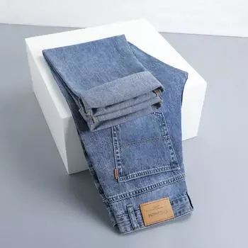 Jeans Men s Loose Business Straight Summer Wide Leg Large Size Stretch Middle-aged Casual Pants 29