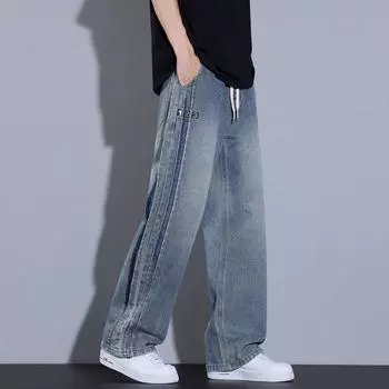 Jeans Men s Spring and Summer Loose Straight Wide-leg New Striped Casual Pants Men S