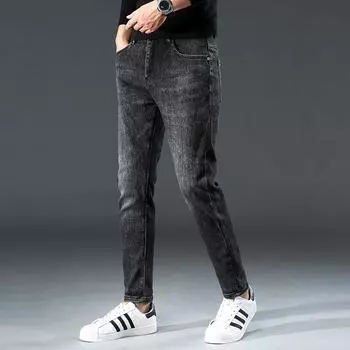 Jeans Men s Trendy Elastic Slim Fitting Small Straight Tube New Korean Version Men s Casual Long Pants 28